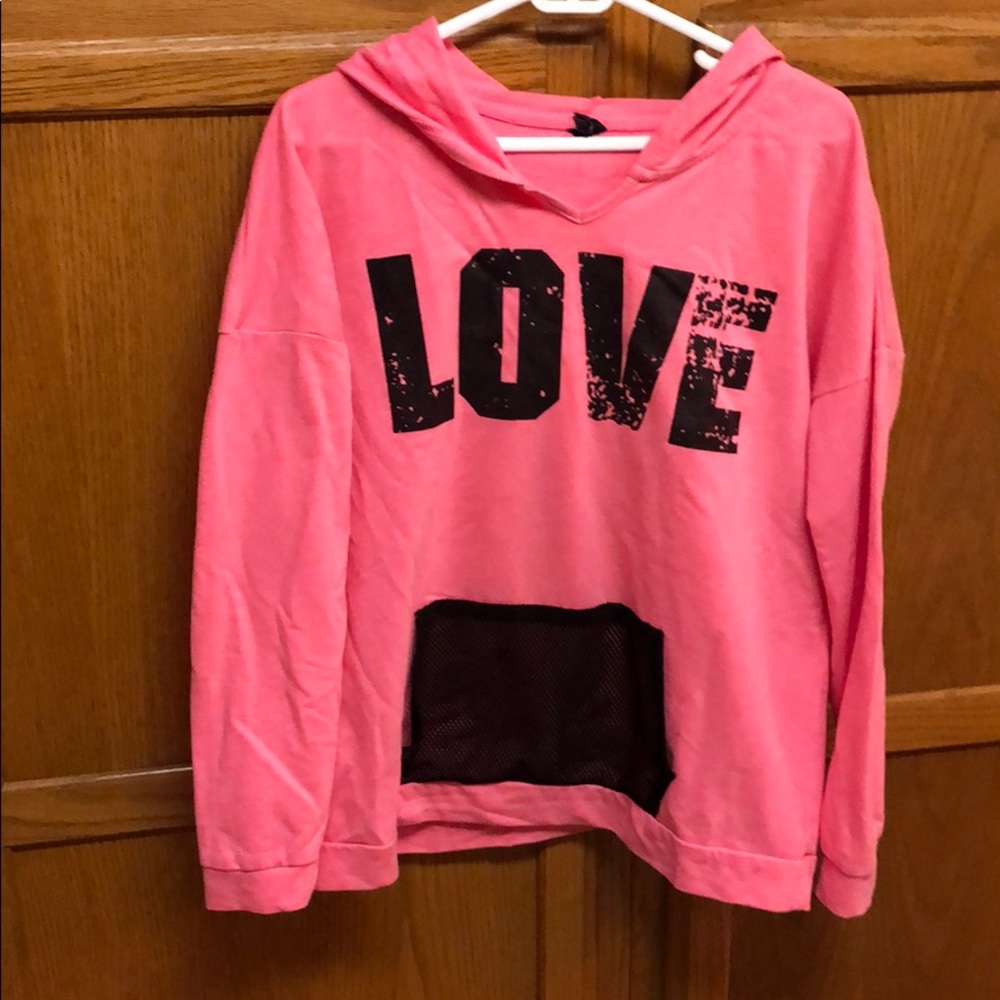 Pink hoodie, mesh front pocket, size XL